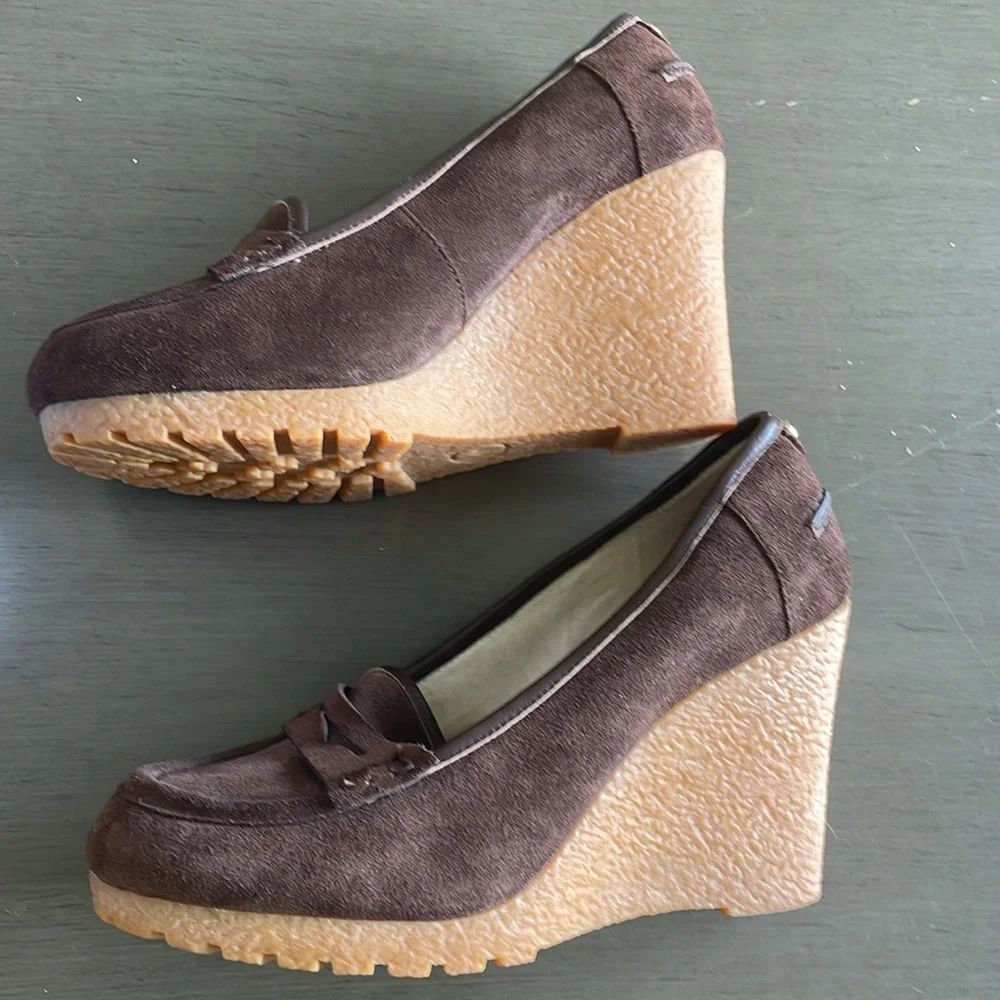 Michael Kors Brown Suede Leather Rory Loafer Wedge Shoes Women’s Size 8
